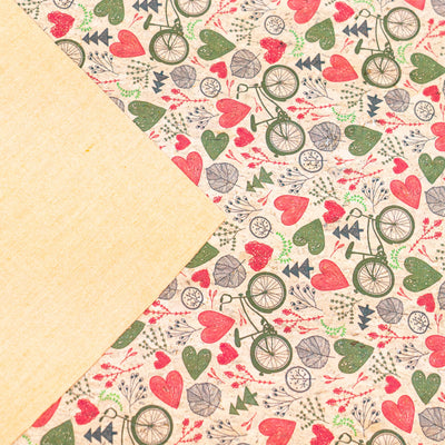 Printed Cork Fabric With Bicycle And Heart Design Cof-549 Cork Fabric