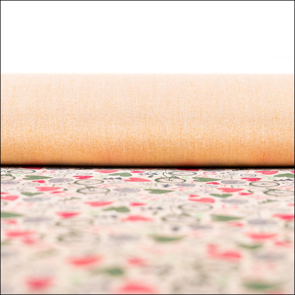 Printed Cork Fabric With Bicycle And Heart Design Cof-549 Cork Fabric