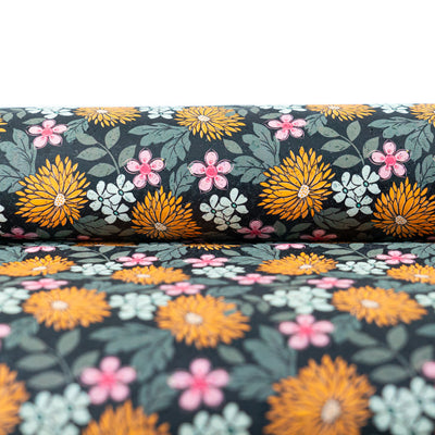 Printed Cork Fabric With Bold Chrysanthemum And Floral Design Cof-566 Cork Fabric