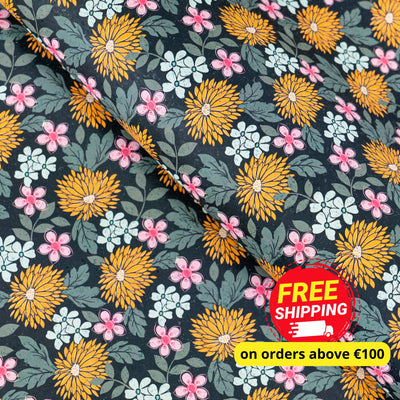 Printed Cork Fabric With Bold Chrysanthemum And Floral Design Cof-566 Cork Fabric