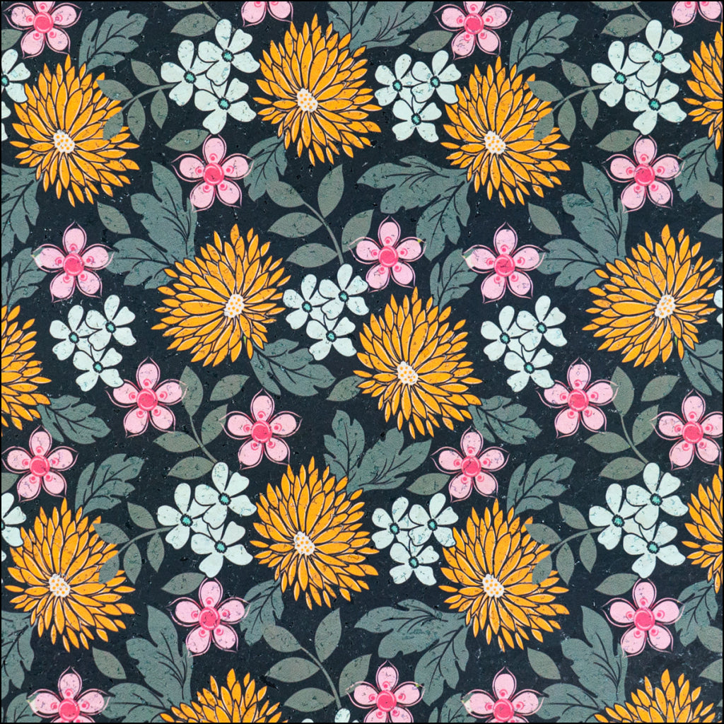 Printed Cork Fabric With Bold Chrysanthemum And Floral Design Cof-566 Cork Fabric
