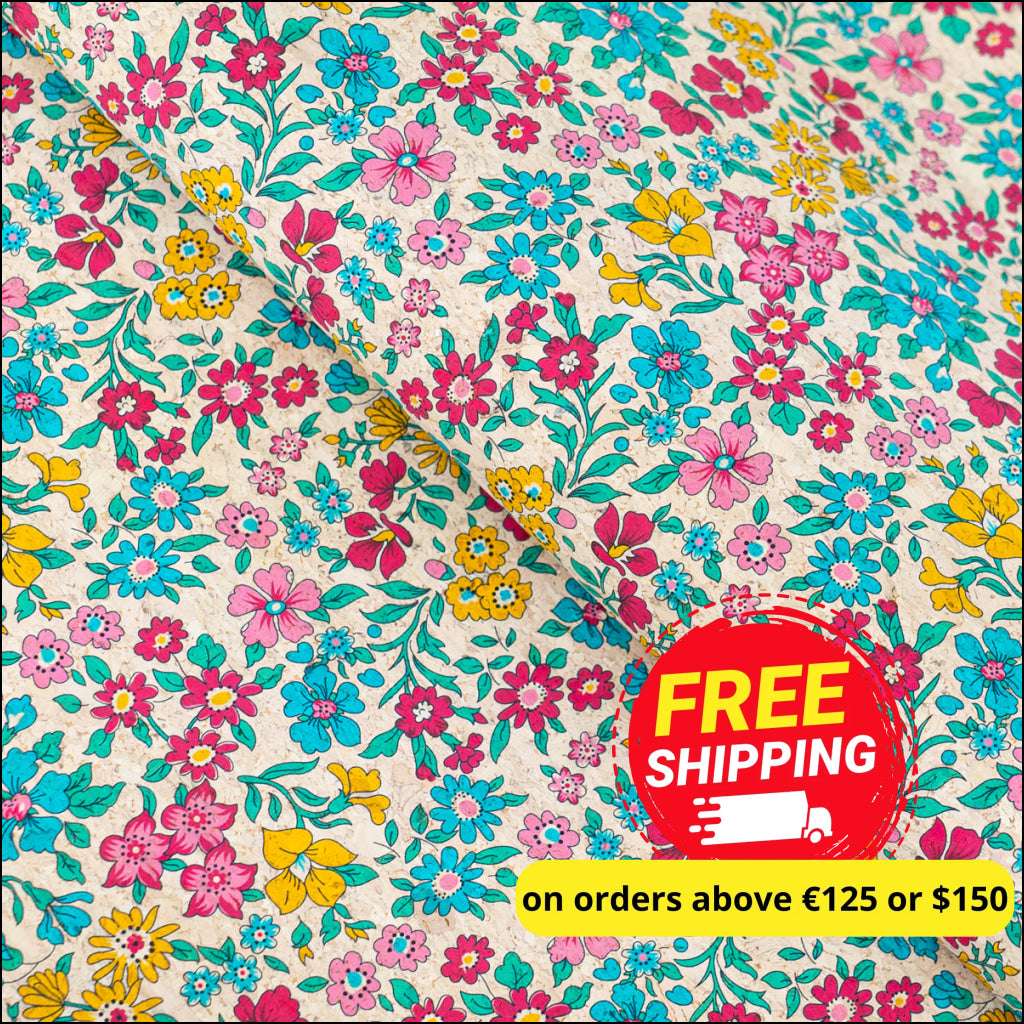 Printed Cork Fabric with Bright Floral Vine Pattern COF-563 – MB Cork