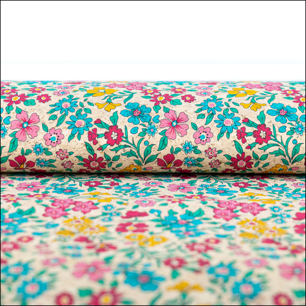Printed Cork Fabric With Bright Floral Vine Pattern Cof-563 Cork Fabric