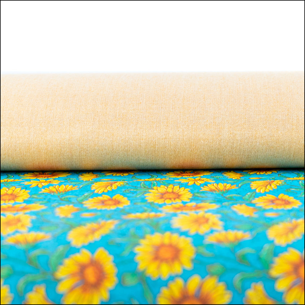 Printed Cork Fabric With Bright Yellow Sunflower Design Cof-565 Cork Fabric
