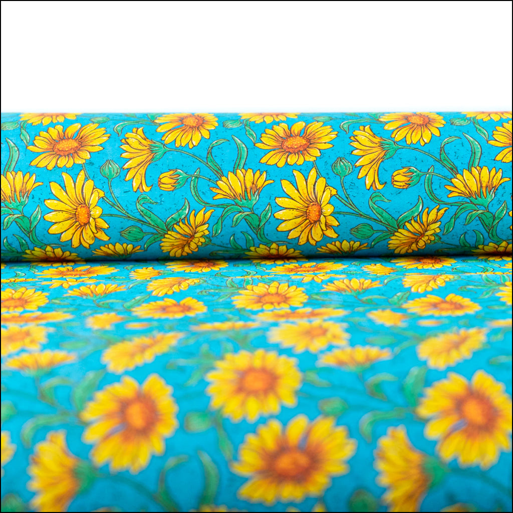 Printed Cork Fabric With Bright Yellow Sunflower Design Cof-565 Cork Fabric