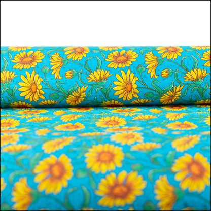 Printed Cork Fabric With Bright Yellow Sunflower Design Cof-565 Cork Fabric