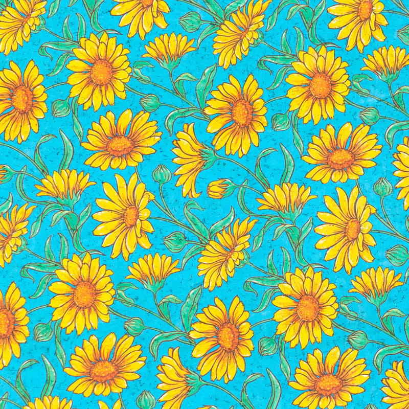 Printed Cork Fabric With Bright Yellow Sunflower Design Cof-565 Cork Fabric