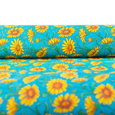 Printed Cork Fabric With Bright Yellow Sunflower Design Cof-565 Cork Fabric