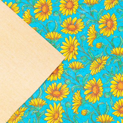 Printed Cork Fabric With Bright Yellow Sunflower Design Cof-565 Cork Fabric