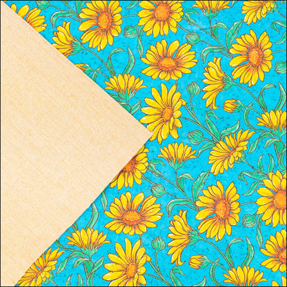 Printed Cork Fabric With Bright Yellow Sunflower Design Cof-565 Cork Fabric