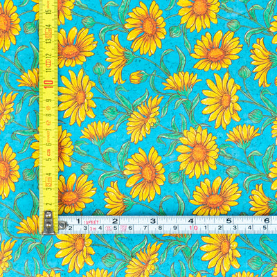 Printed Cork Fabric With Bright Yellow Sunflower Design Cof-565 Cork Fabric