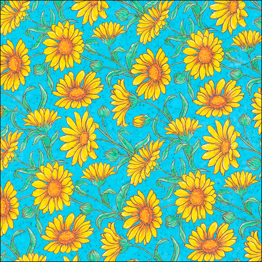 Printed Cork Fabric With Bright Yellow Sunflower Design Cof-565 Cork Fabric