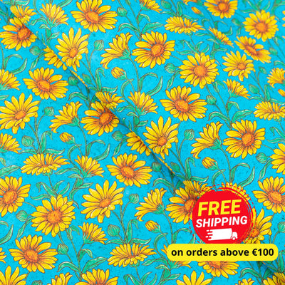 Printed Cork Fabric With Bright Yellow Sunflower Design Cof-565 Cork Fabric