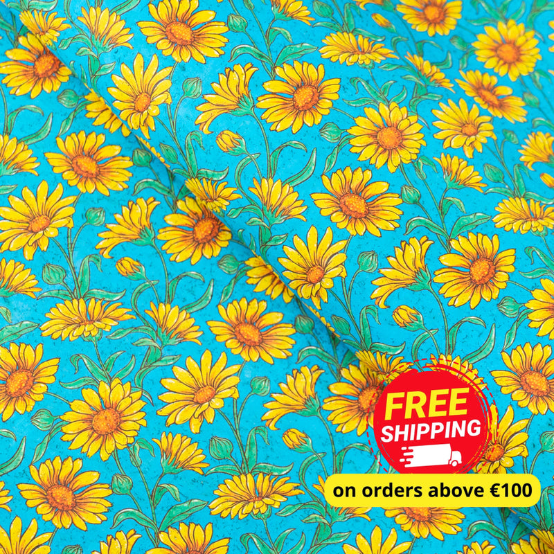 Printed Cork Fabric With Bright Yellow Sunflower Design Cof-565 Cork Fabric