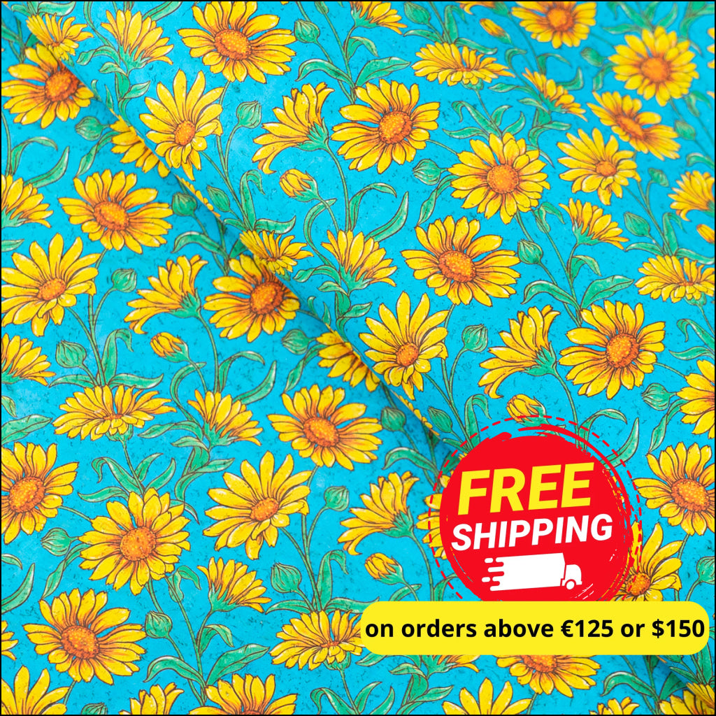 Printed Cork Fabric With Bright Yellow Sunflower Design Cof-565 Cork Fabric