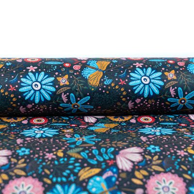Printed Cork Fabric With Colorful Floral And Butterfly Pattern Cof-558 Cork Fabric