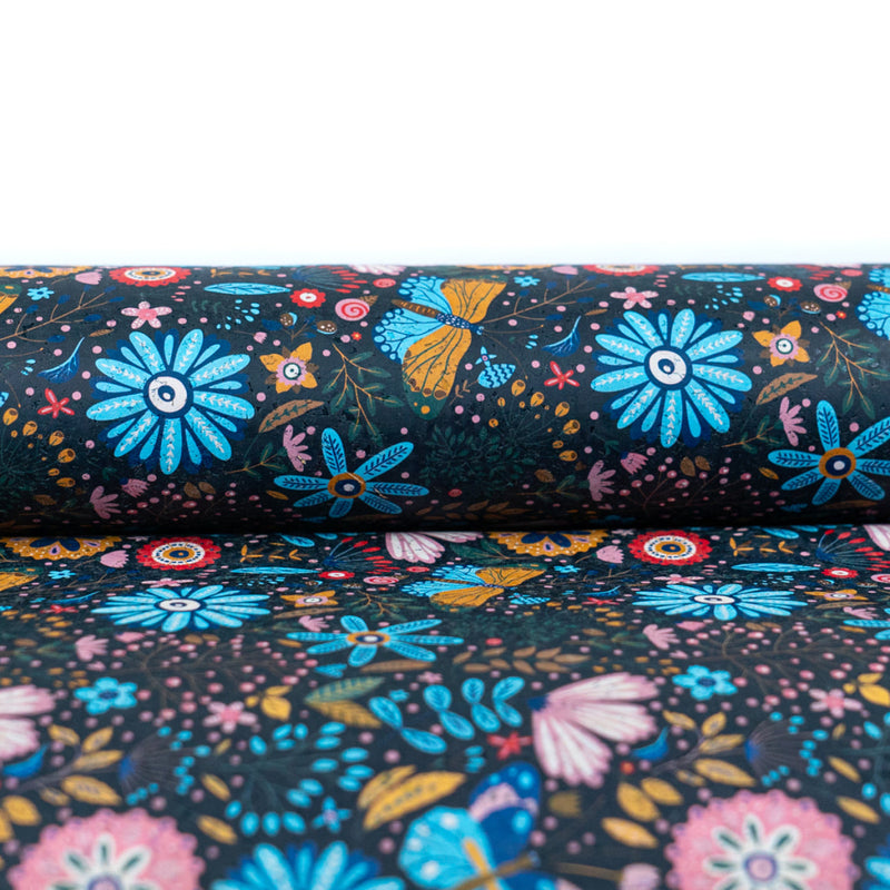 Printed Cork Fabric With Colorful Floral And Butterfly Pattern Cof-558 Cork Fabric
