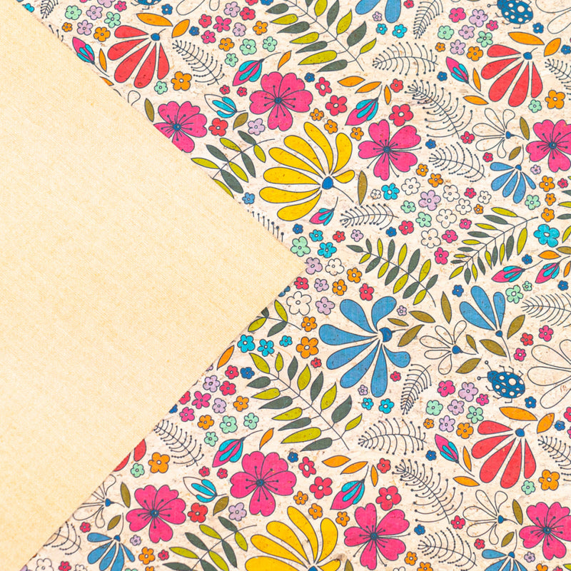 Printed Cork Fabric With Colorful Floral And Leaf Pattern Cof-555 Cork Fabric