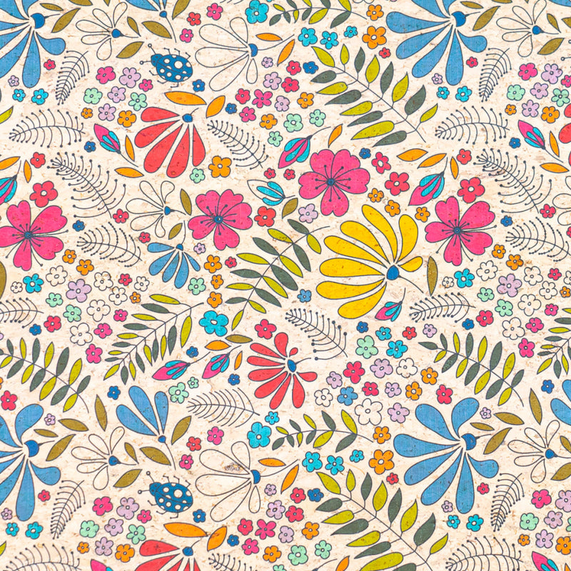 Printed Cork Fabric With Colorful Floral And Leaf Pattern Cof-555 Cork Fabric