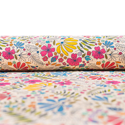 Printed Cork Fabric With Colorful Floral And Leaf Pattern Cof-555 Cork Fabric