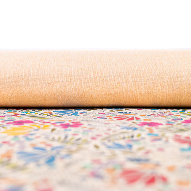 Printed Cork Fabric With Colorful Floral And Leaf Pattern Cof-555 Cork Fabric