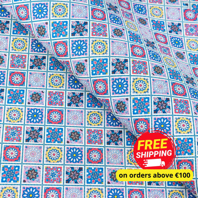 Printed Cork Fabric With Colorful Geometric Tile Design Cof-561 Cork Fabric