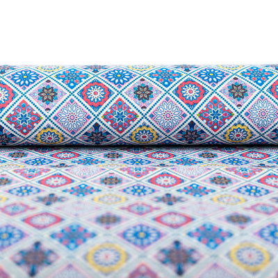 Printed Cork Fabric With Colorful Geometric Tile Design Cof-561 Cork Fabric