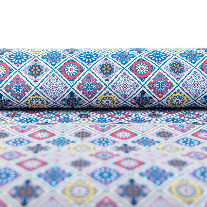 Printed Cork Fabric With Colorful Geometric Tile Design Cof-561 Cork Fabric