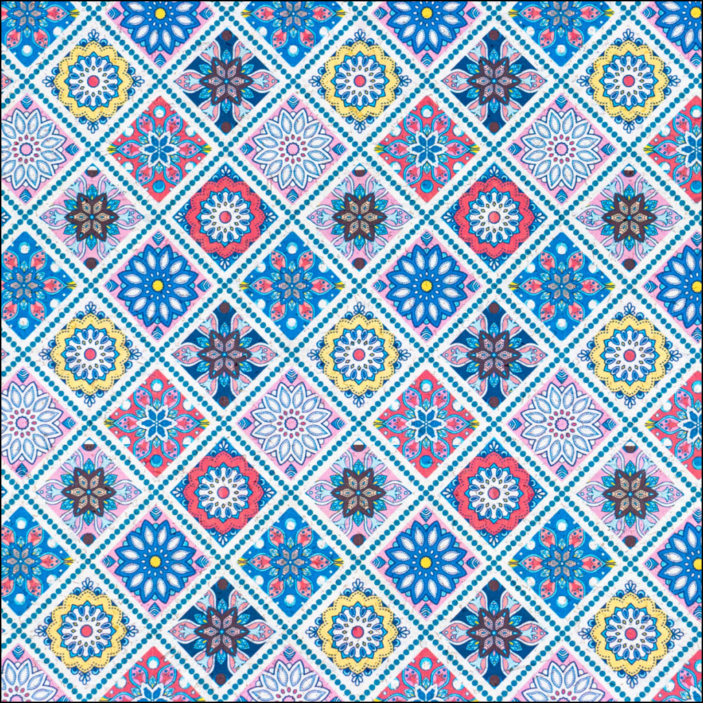 Printed Cork Fabric With Colorful Geometric Tile Design Cof-561 Cork Fabric