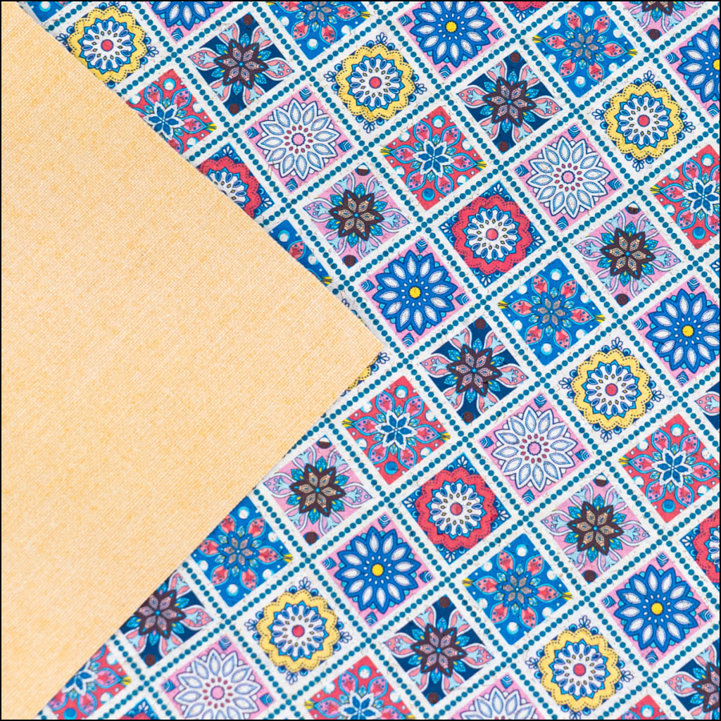 Printed Cork Fabric With Colorful Geometric Tile Design Cof-561 Cork Fabric