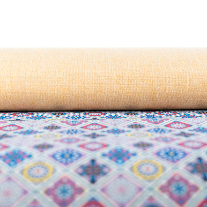 Printed Cork Fabric With Colorful Geometric Tile Design Cof-561 Cork Fabric