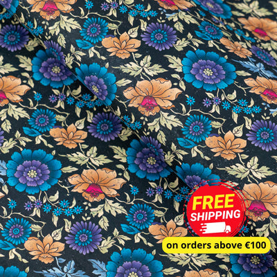 Printed Cork Fabric With Elegant Floral Design In Blue And Gold Tones Cof-559 Cork Fabric