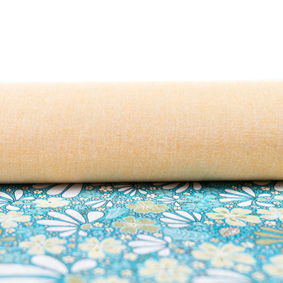 Printed Cork Fabric With Floral Design In Turquoise And Green Cof-550 Cork Fabric