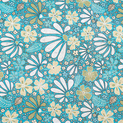 Printed Cork Fabric With Floral Design In Turquoise And Green Cof-550 Cork Fabric