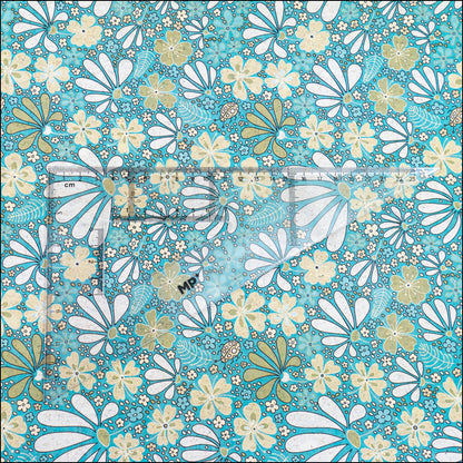 Printed Cork Fabric With Floral Design In Turquoise And Green Cof-550 Cork Fabric