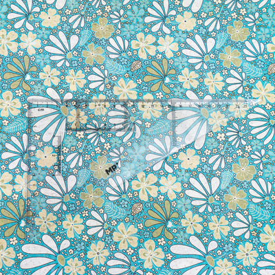 Printed Cork Fabric With Floral Design In Turquoise And Green Cof-550 Cork Fabric