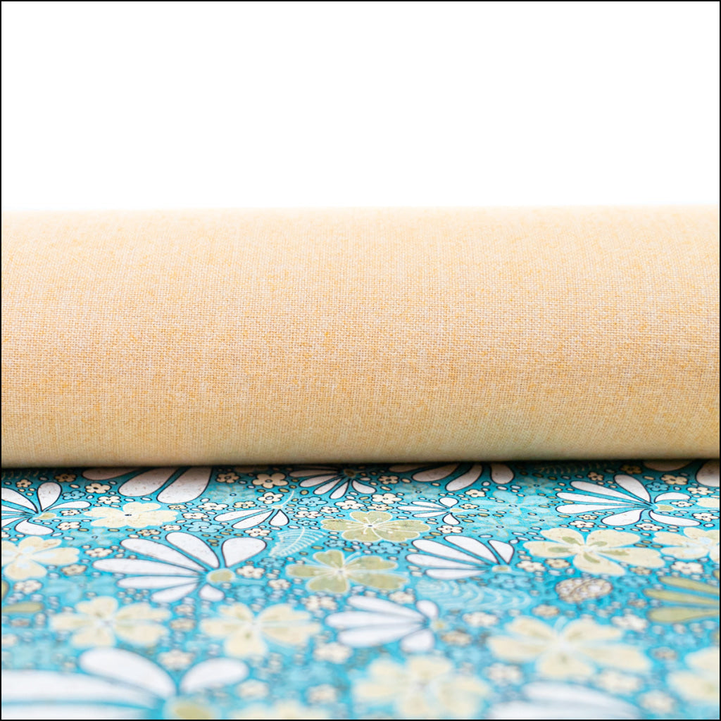 Printed Cork Fabric With Floral Design In Turquoise And Green Cof-550 Cork Fabric