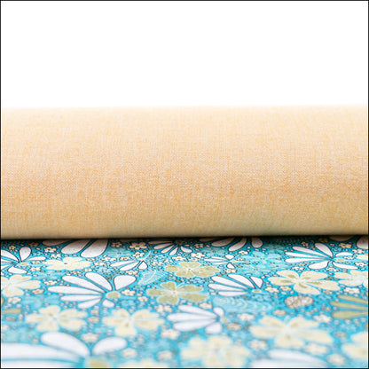 Printed Cork Fabric With Floral Design In Turquoise And Green Cof-550 Cork Fabric