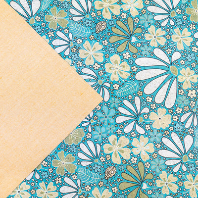 Printed Cork Fabric With Floral Design In Turquoise And Green Cof-550 Cork Fabric