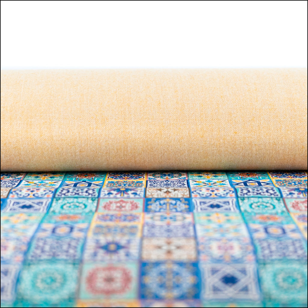 Printed Cork Fabric With Intricate Mosaic Tile Pattern Cof-562 Cork Fabric