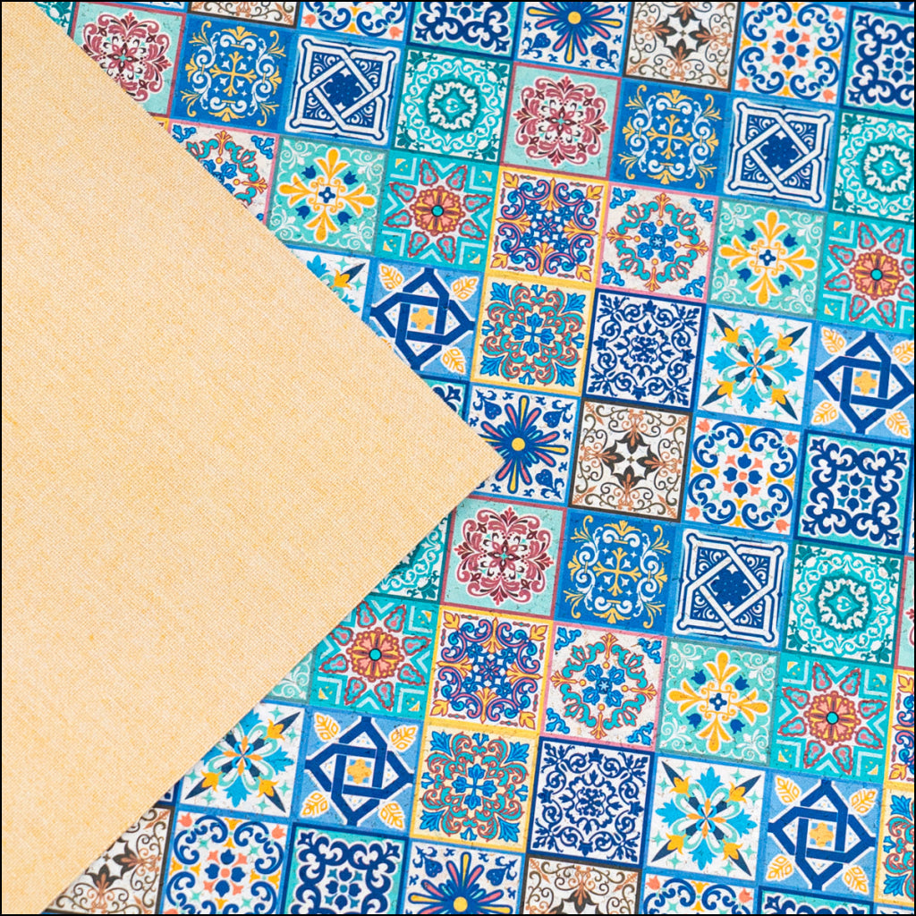 Printed Cork Fabric With Intricate Mosaic Tile Pattern Cof-562 Cork Fabric