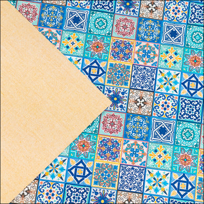 Printed Cork Fabric With Intricate Mosaic Tile Pattern Cof-562 Cork Fabric