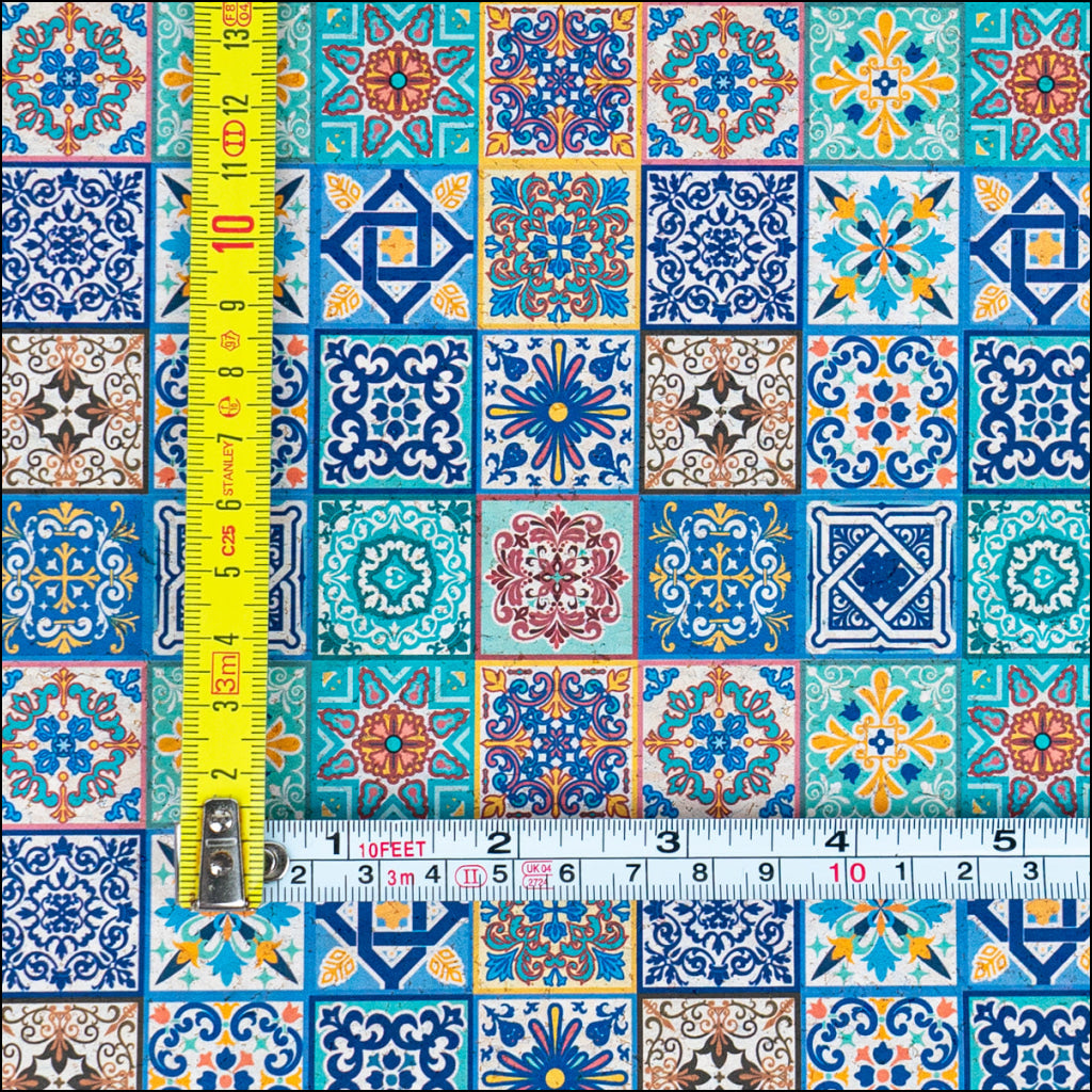 Printed Cork Fabric With Intricate Mosaic Tile Pattern Cof-562 Cork Fabric