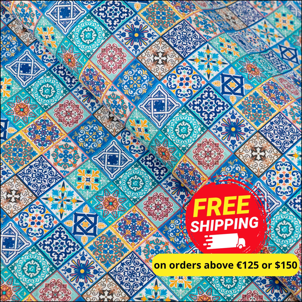 Printed Cork Fabric With Intricate Mosaic Tile Pattern Cof-562 Cork Fabric