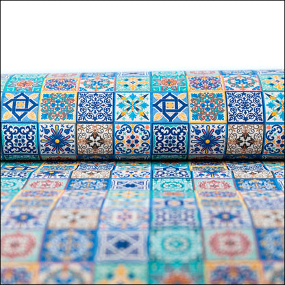 Printed Cork Fabric With Intricate Mosaic Tile Pattern Cof-562 Cork Fabric