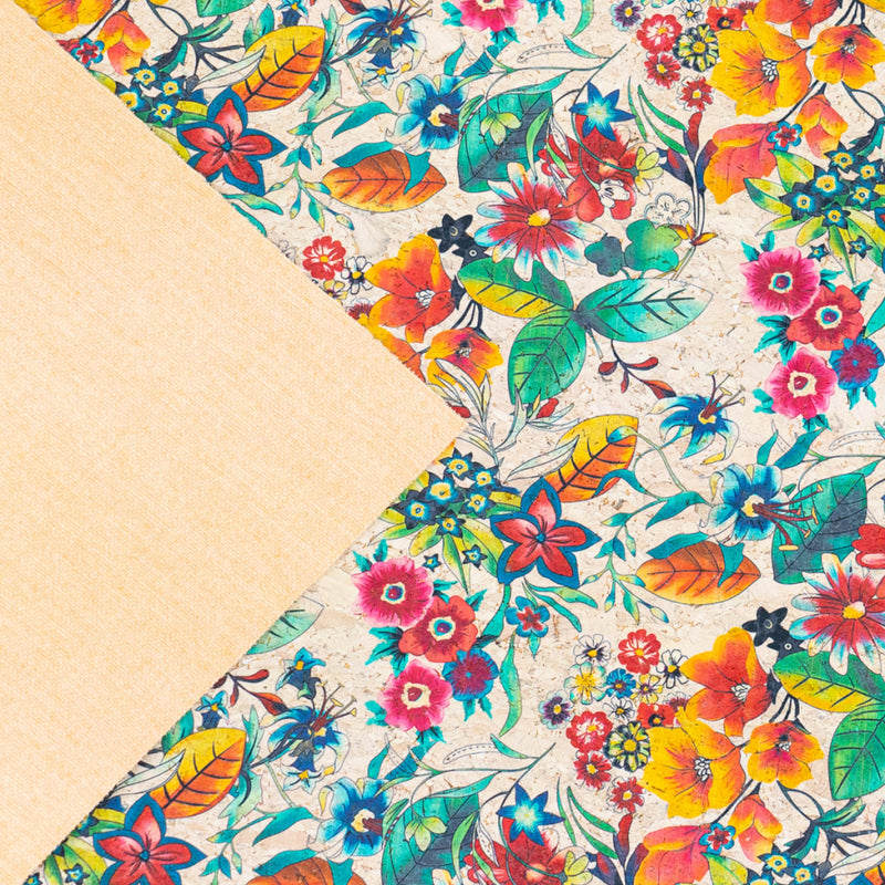 Printed Cork Fabric With Vibrant Tropical Floral Design Cof-564 Cork Fabric