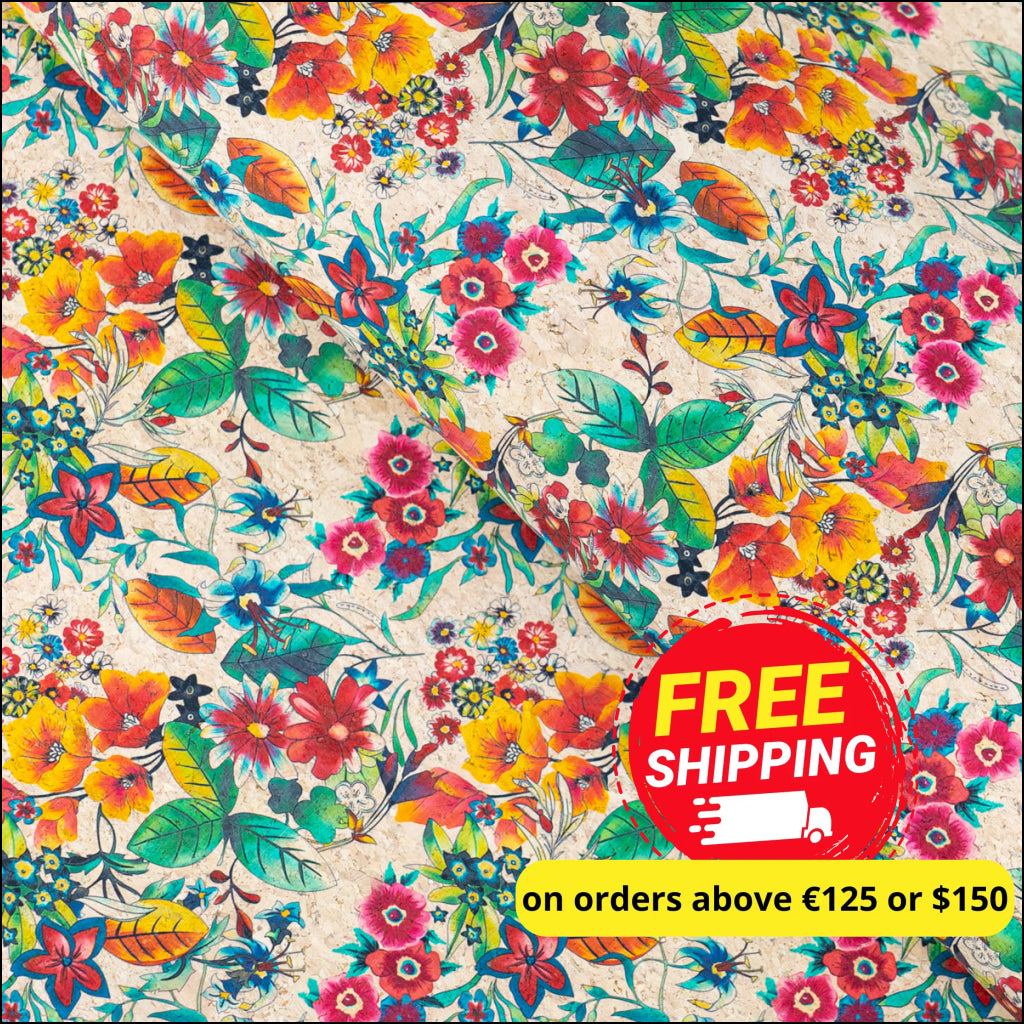 Printed Cork Fabric With Vibrant Tropical Floral Design Cof-564 Cork Fabric