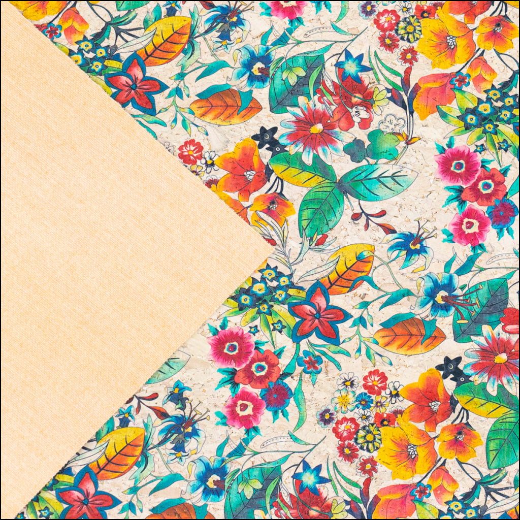 Printed Cork Fabric With Vibrant Tropical Floral Design Cof-564 Cork Fabric
