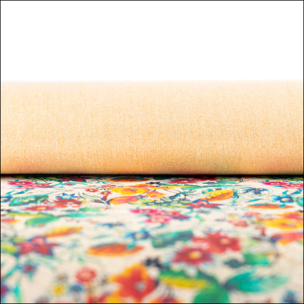 Printed Cork Fabric With Vibrant Tropical Floral Design Cof-564 Cork Fabric