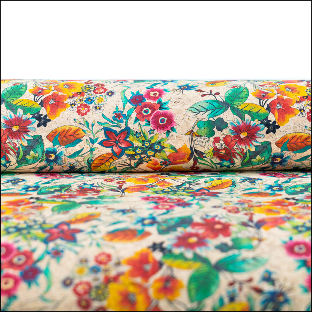 Printed Cork Fabric With Vibrant Tropical Floral Design Cof-564 Cork Fabric